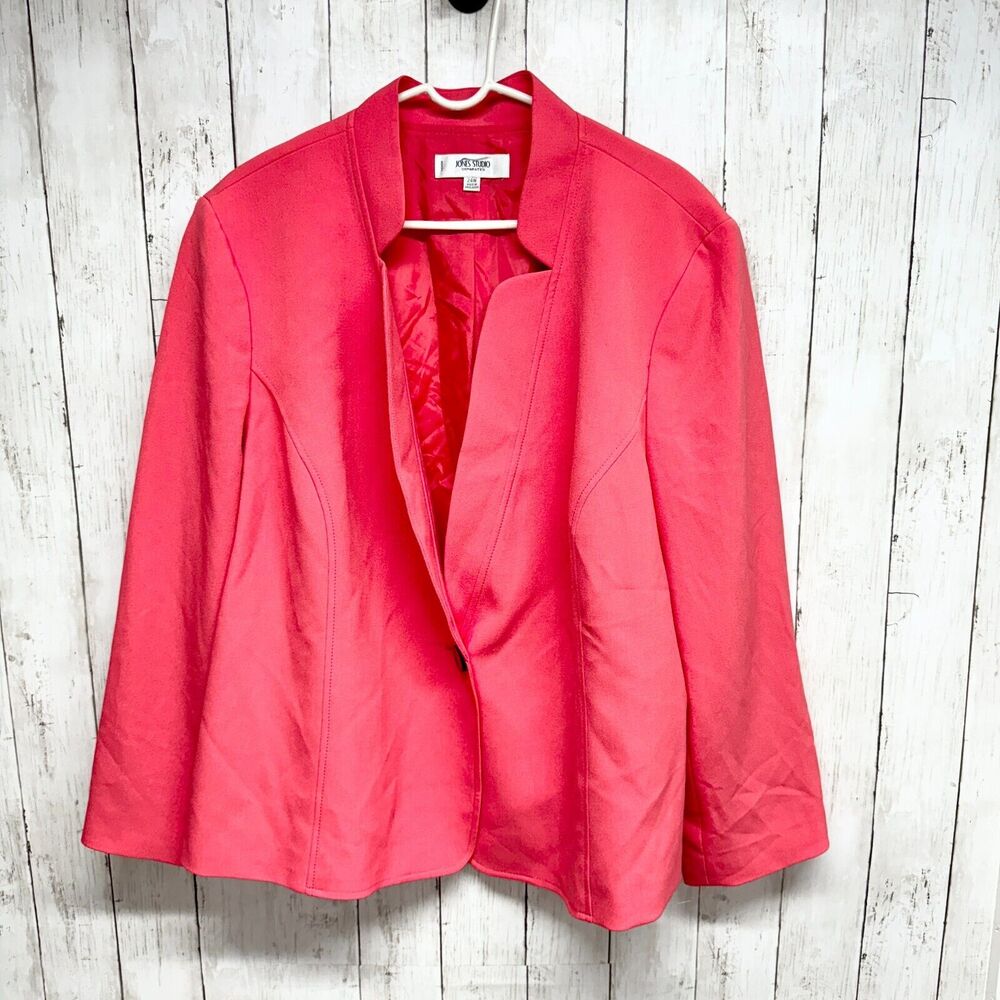 Jones Studio Jacket‎ Women SZ 24W Single Button Hot Pink Coat Blazer Polyester